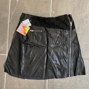 NWT Faux Suede And Leather Zip Through A Line Skirt